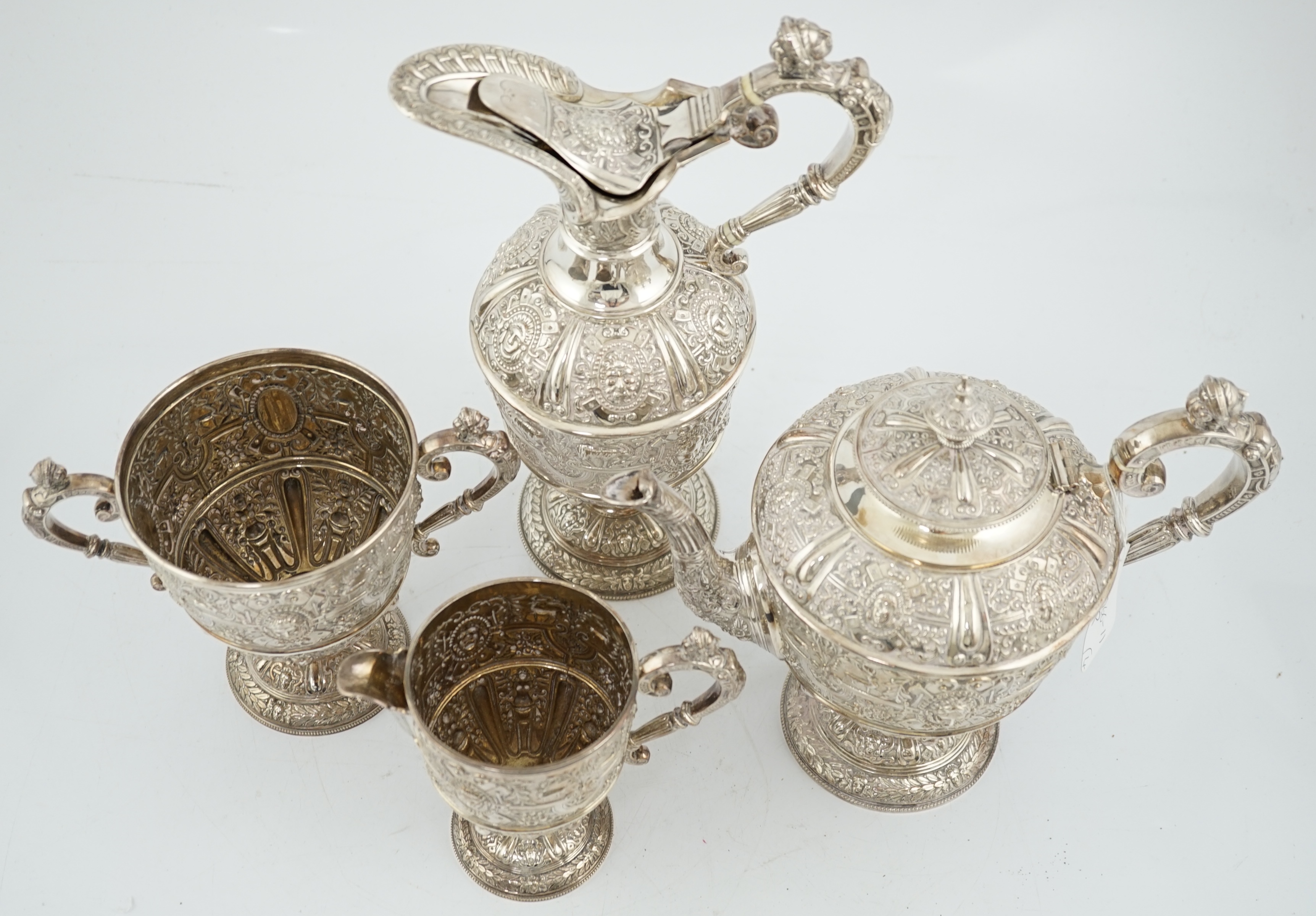 A late Victorian silver pedestal four piece tea set, by David & George Edwards, CITES submission reference: 8YT8PAE4